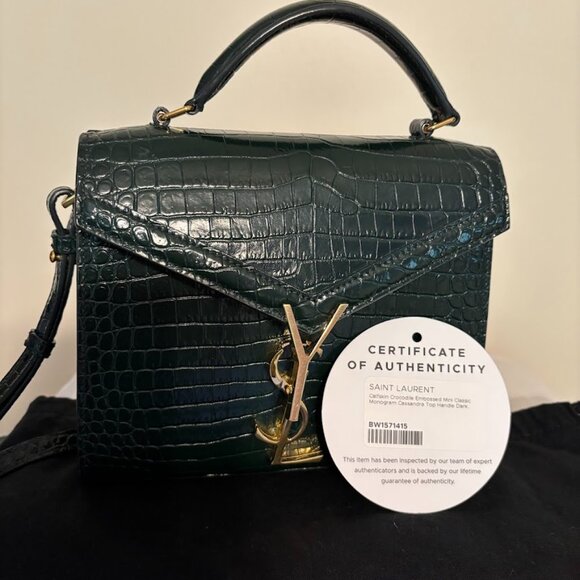 NEW YSL Calfskin Crocodile Embossed Mini Cassandra Gold Hardware with Dust Bag - Picture 14 of 14